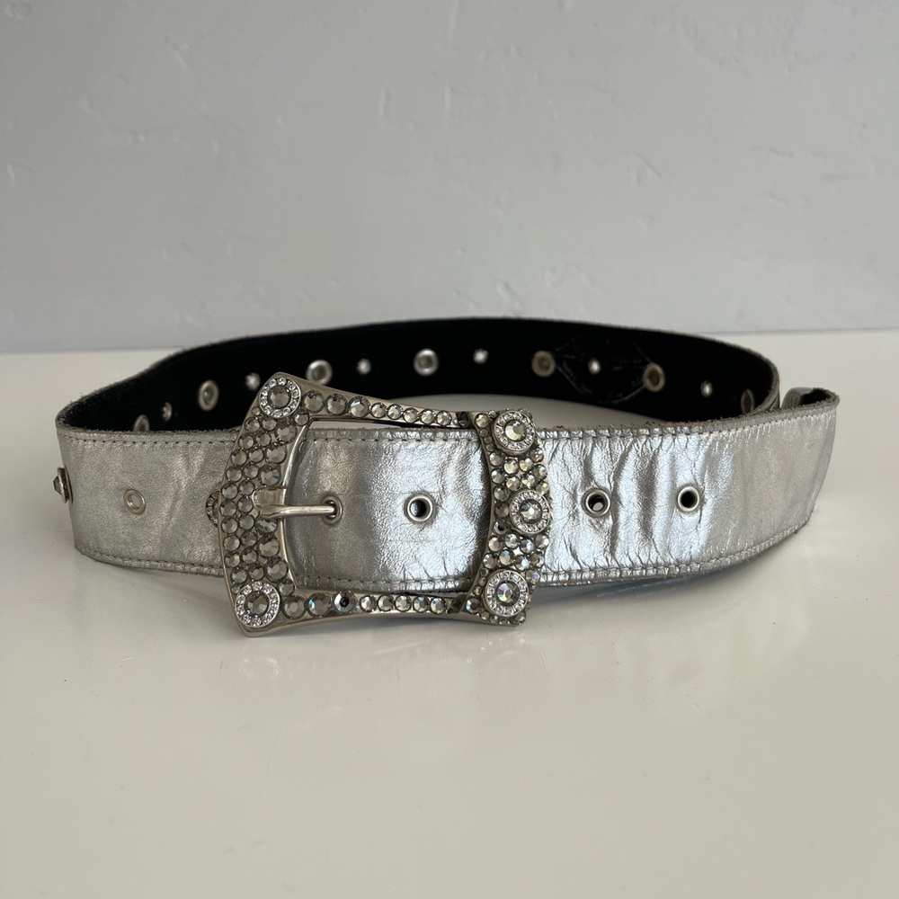 Y2K MICHELLE MONROE Silver Leather Belt